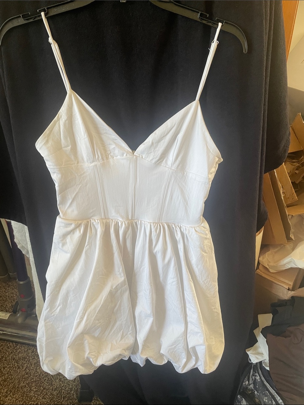 Zara White Spaghetti-Strap Bubble Hem Camisole Dress